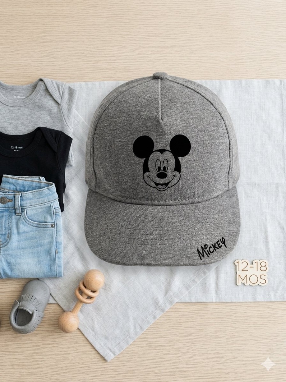 Disney x H&M Mickey Mouse Grey Soft Cotton Baseball Cap 12-18 Months EUC